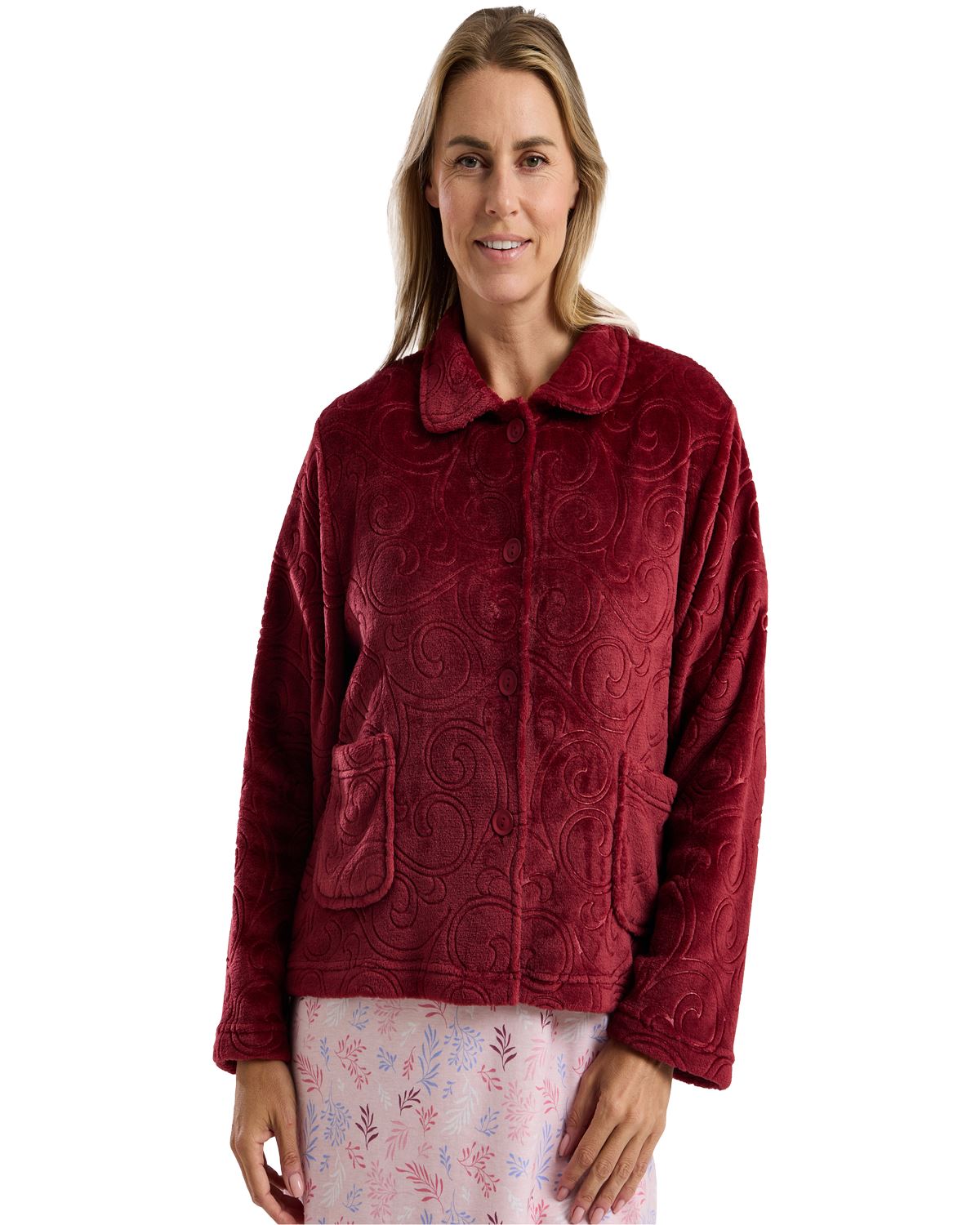 Marlon Womens Swirl Fleece Button Bedjacket