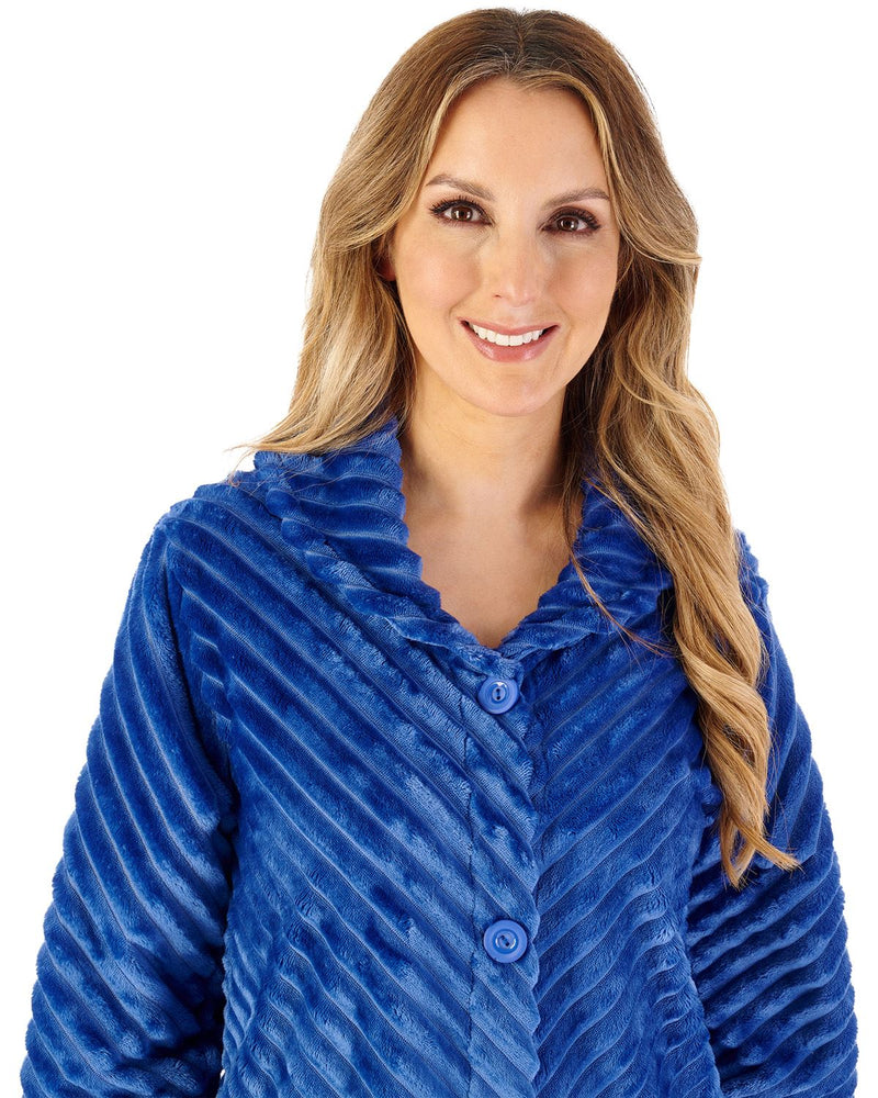 Slenderella Womens Supersoft Rib Fleece 50" Button Through Housecoat
