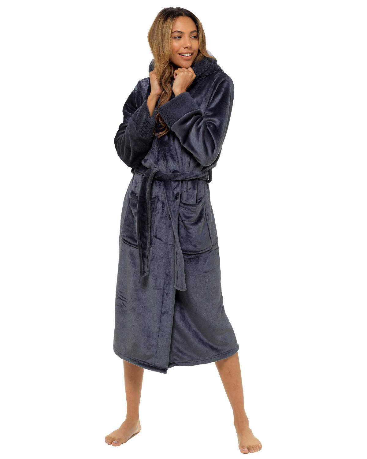 Womens Polished Fleece Cuff Detail Dressing Gown