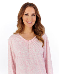 Slenderella Womens Ditsy Berry Jersey 42" Long Sleeve Nightdress