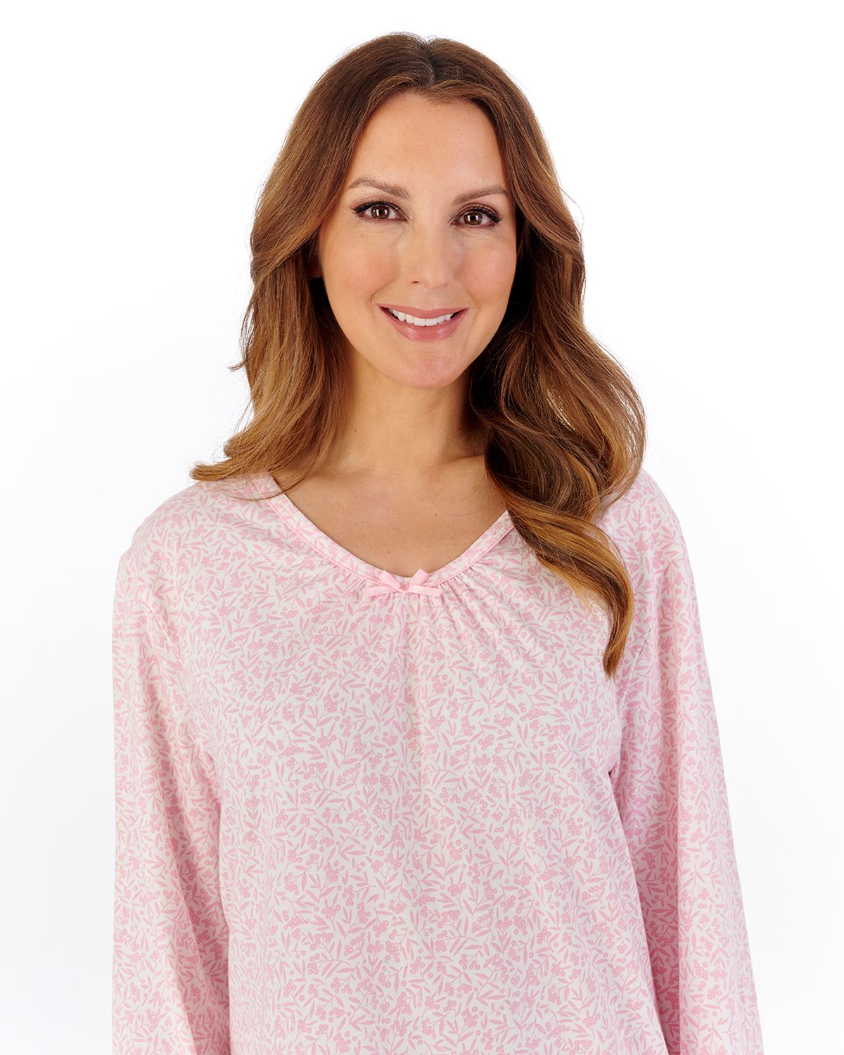 Slenderella Womens Ditsy Berry Jersey 42" Long Sleeve Nightdress