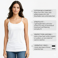 Anucci Womens 3 Pack Cotton Rich Vest Tops