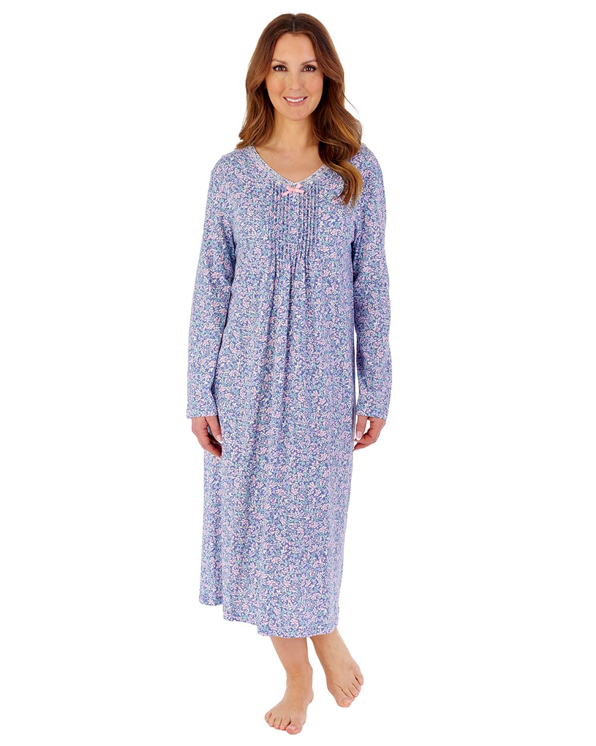 Slenderella Womens Multicoloured Floral 45" Long Sleeve Nightdress