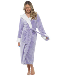 Womens Polished Fleece Sherpa Trim Dressing Gown