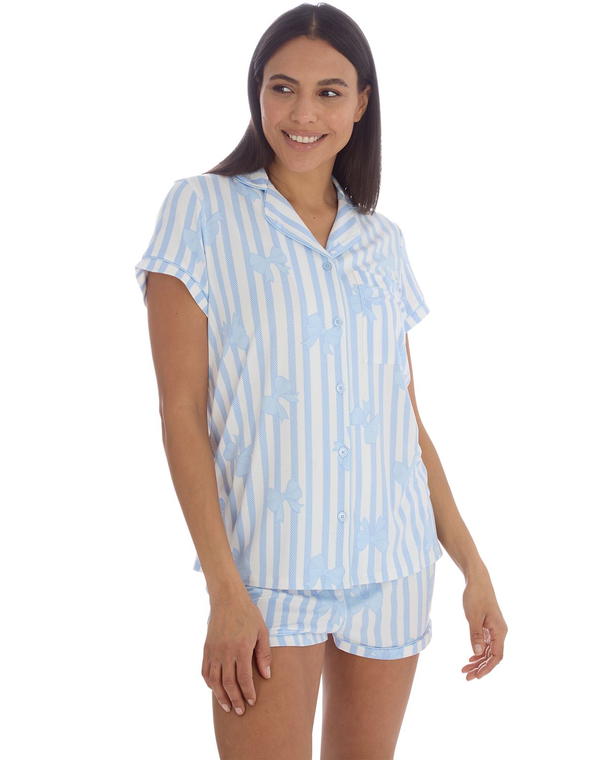 Slumber Party Womens Striped Button Down Short Pyjamas
