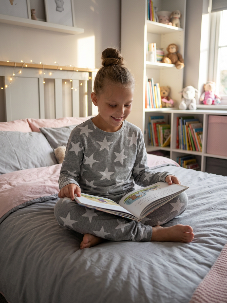 Slumber Hut Girls Jersey Grey Star Pyjamas