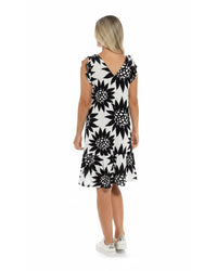 Indigo Roc Womens Linen Ruffle Mono Print Dress