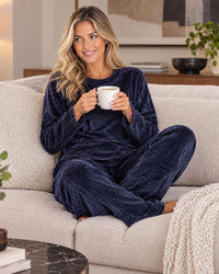 Forever Dreaming Womens Ribbed Stripe Fleece Lounge Set