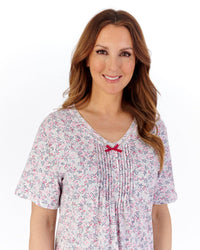 Slenderella Womens Multicoloured Floral 45" Short Sleeve Nightdress