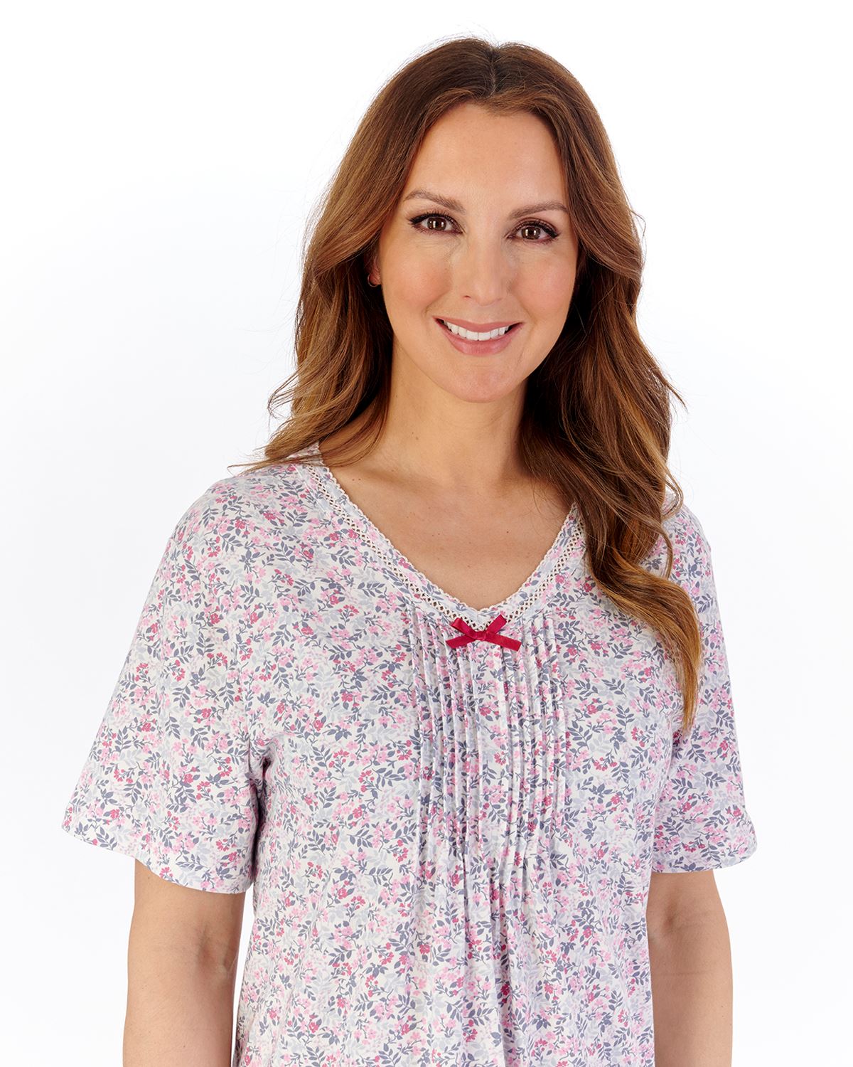 Slenderella Womens Multicoloured Floral 45" Short Sleeve Nightdress
