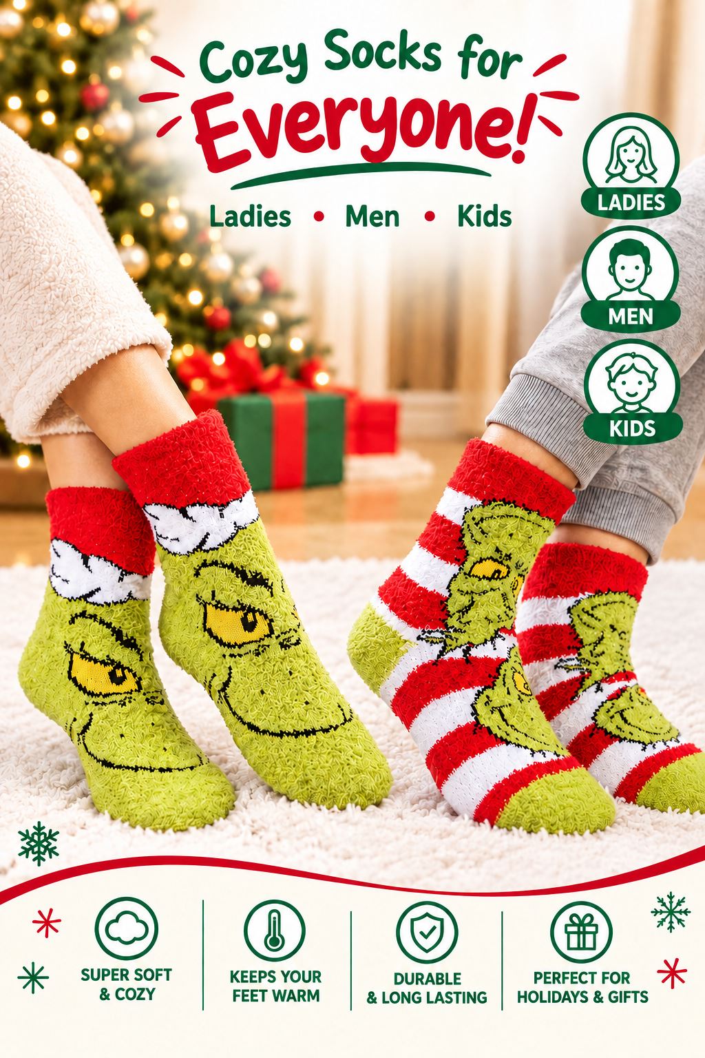 2 Pairs Family Grinch Cosy Socks