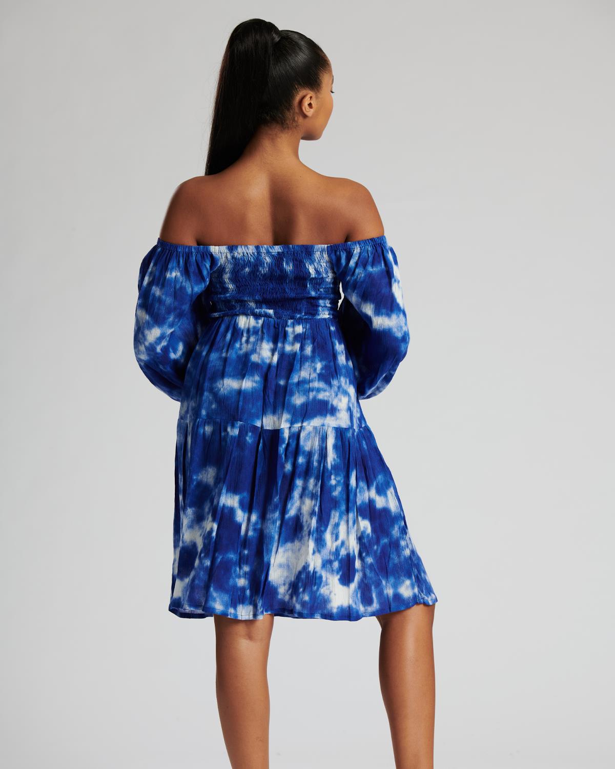 Pistachio Womens Bardot Blue Tie Dye Dress