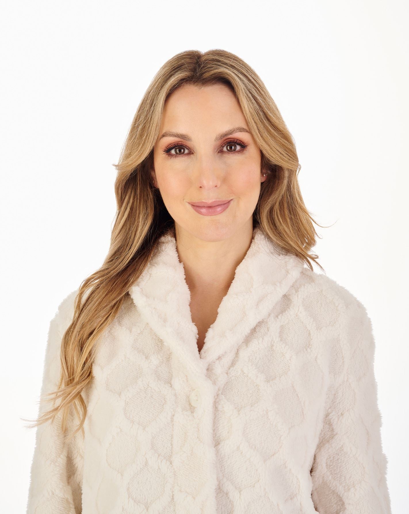 Slenderella Womens Textured Fleece Button Dressing Gown