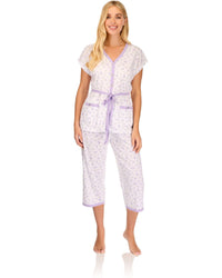 La Marquise Womens 'Vintage Blossoms' Short Sleeve Cropped Pyjamas