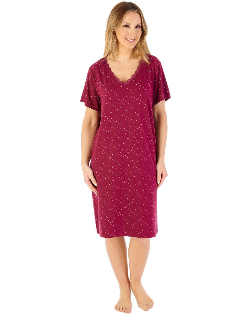 Gaspe by Slenderella Womens 40" Supersoft Short Sleeve Star Print Nightdress