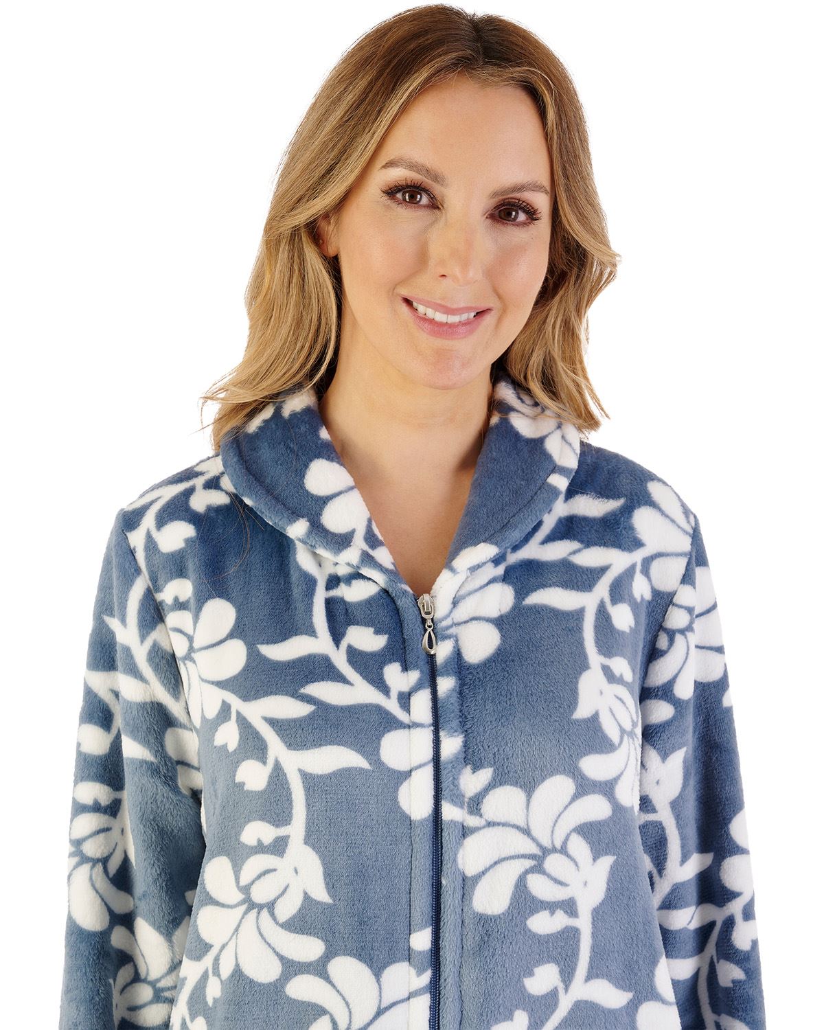 Slenderella Womens 46" Floral Flannel Fleece Zip Housecoat