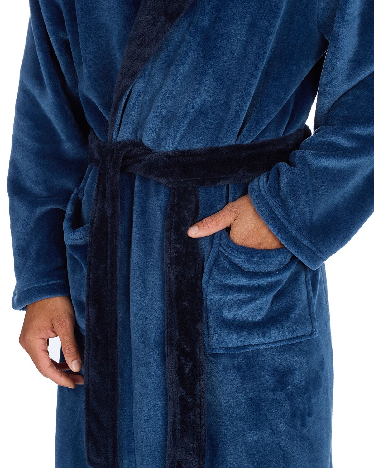 Huggable Mens Contrast Flannel Fleece Hooded Robe