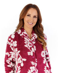 Slenderella Womens Floral Jaquard Fleece 45" Button Housecoat