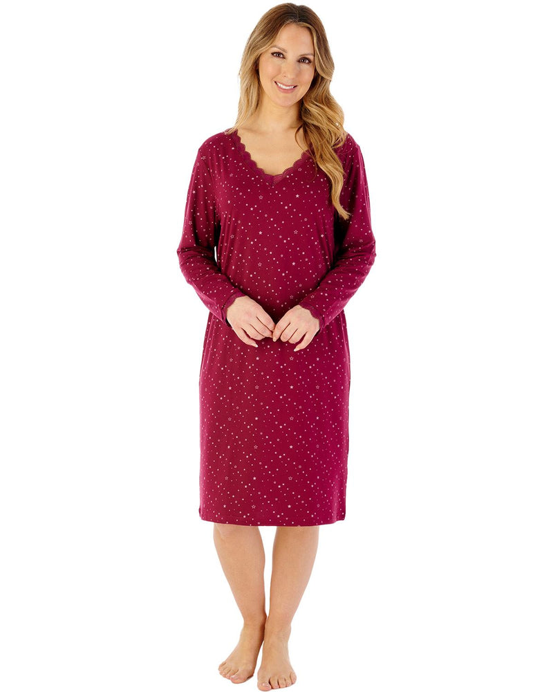 Gaspe by Slenderella Womens 40" Supersoft Long Sleeve Star Print Nightdress