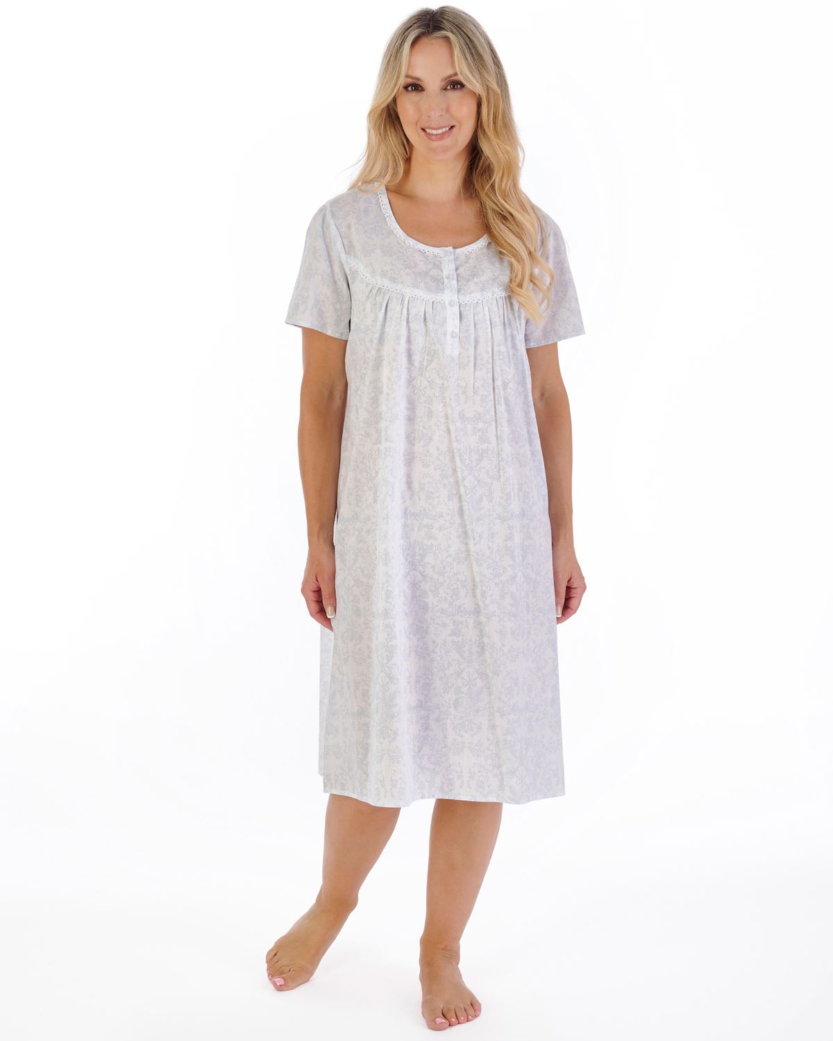 Slenderella Womens 42" Woven Toile Short Sleeve Nightdress
