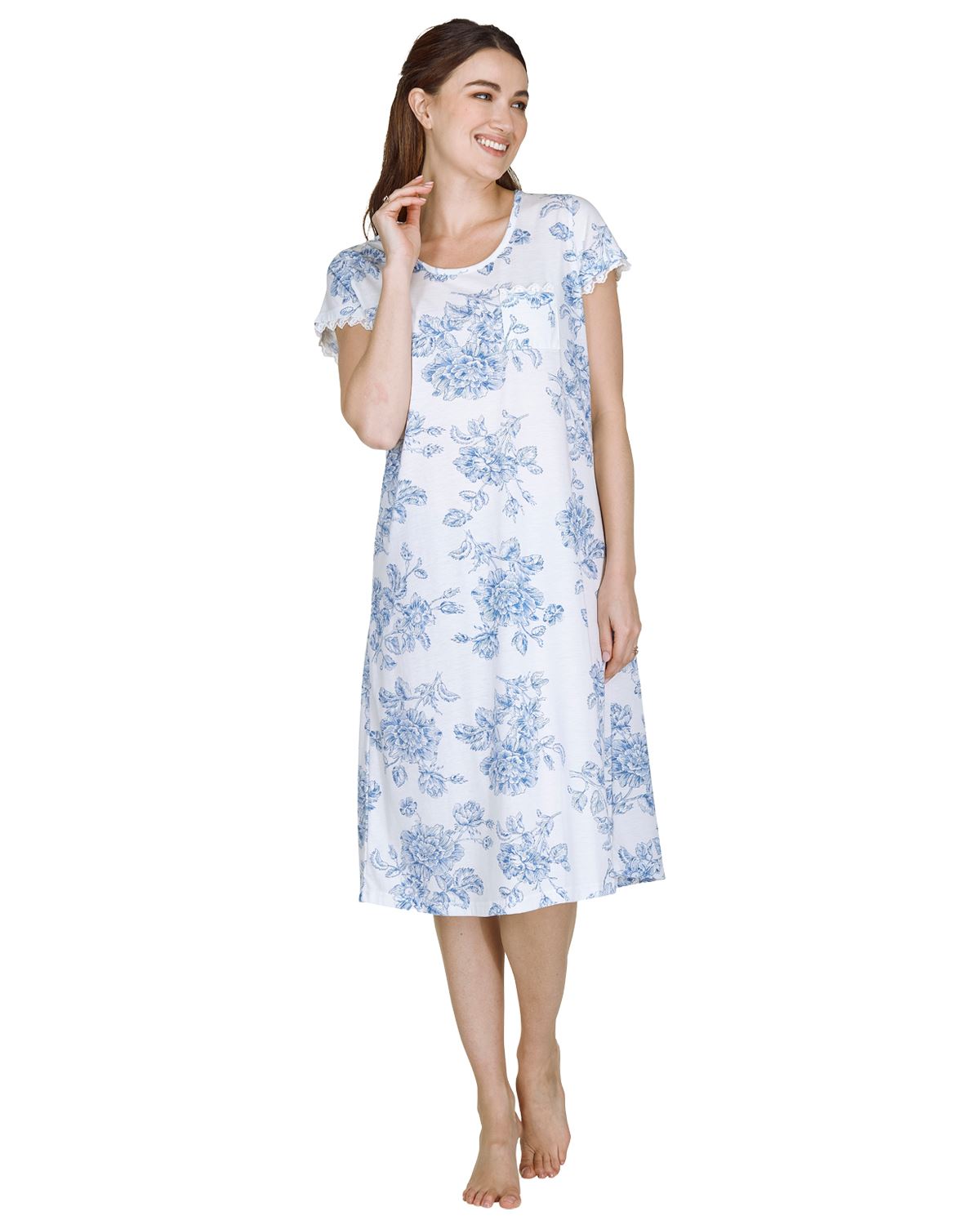 La Marquise Womens Vintage Bouquet Short Sleeve 43" Jersey Nightie