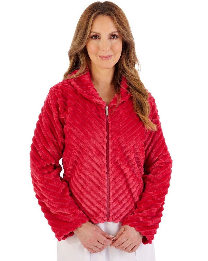 Slenderella Womens Supersoft Diagonal Rib Fleece Zip Bedjacket