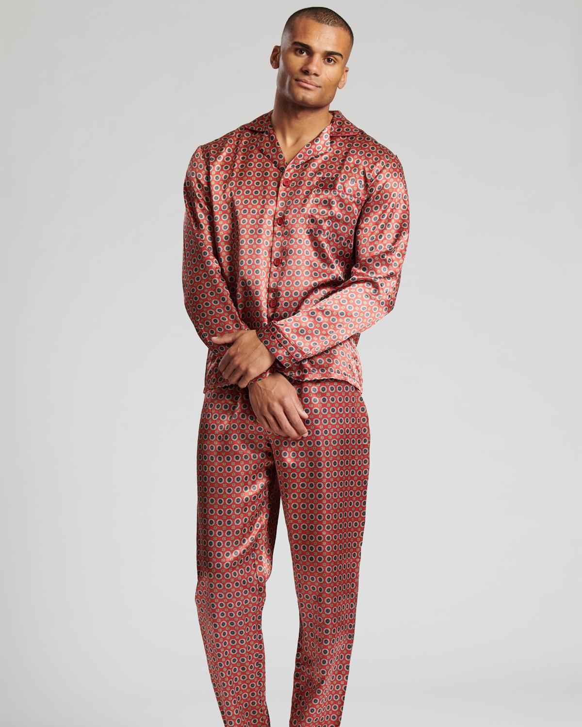 Loungeable Mens Satin Paisley Print Tailored Pyjamas
