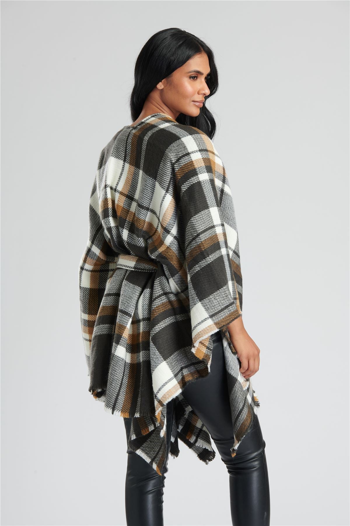 South Beach Womens Check Belted Waist Poncho