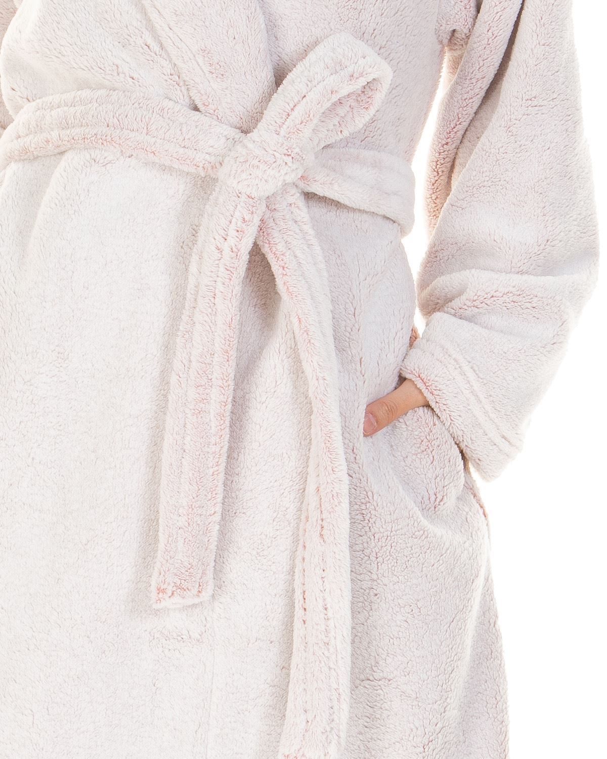Ladies Super Soft Fleece Longpile Shawl Collar Wrap Dressing Gown Robe
