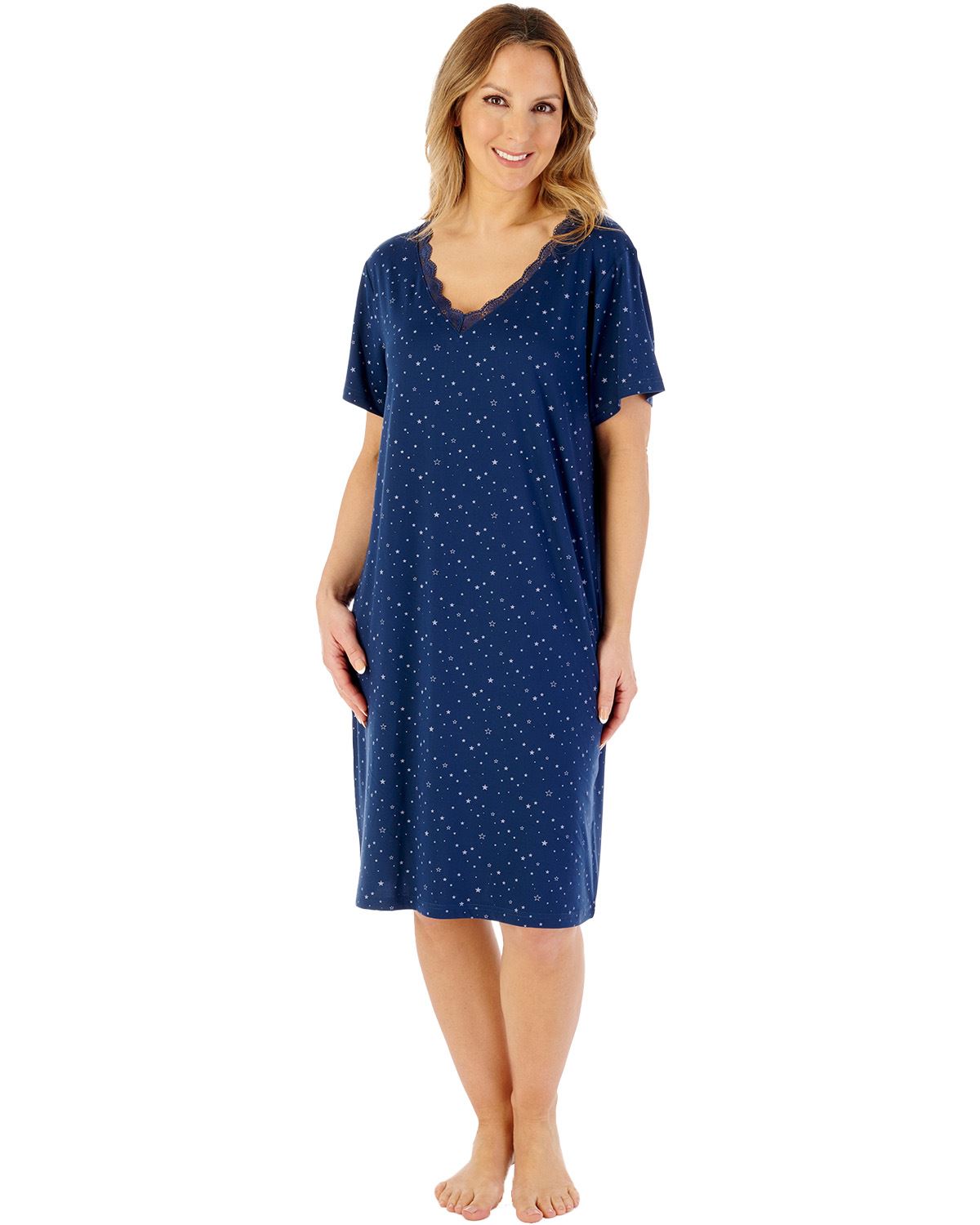 Gaspe by Slenderella Womens 40" Supersoft Short Sleeve Star Print Nightdress