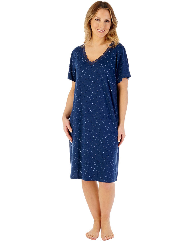 Gaspe by Slenderella Womens 40" Supersoft Short Sleeve Star Print Nightdress