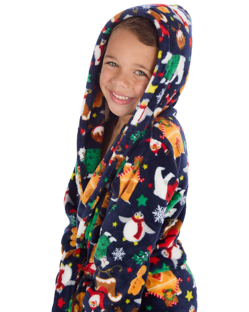 Huggable Kids Christmas Hooded Dressing Gown
