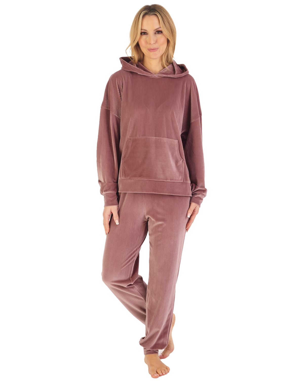 Gaspe Pyjamas Gaspé Womens Lounge Velour Stripe Hooded Pyjamas – Slumber Hut