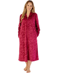 Slenderella Womens Embossed Crystal Fleece 46" Zip Through Housecoat