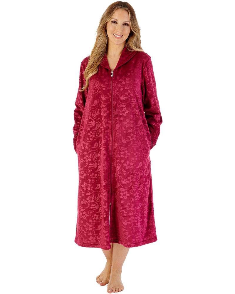Slenderella Womens Embossed Crystal Fleece 46" Zip Through Housecoat