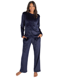 Forever Dreaming Womens Ribbed Stripe Fleece Lounge Set