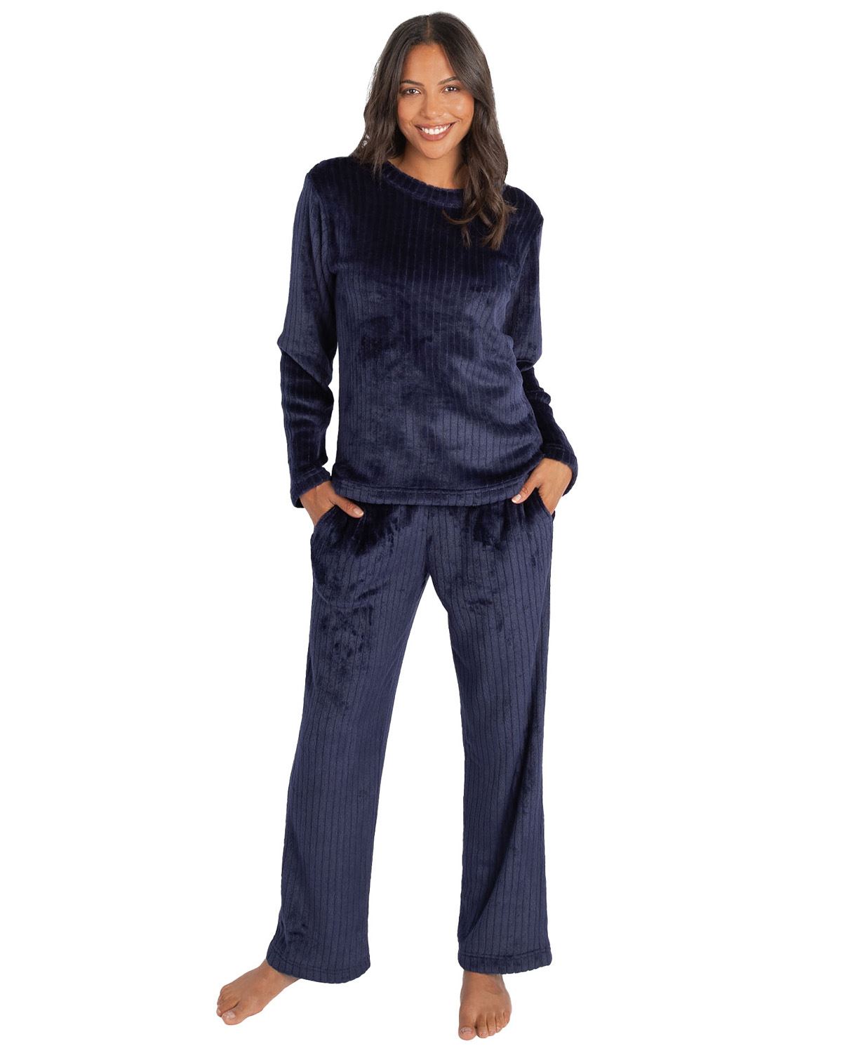 Forever Dreaming Womens Ribbed Stripe Fleece Lounge Set