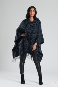 South Beach Womens Jacquard Fringe Poncho