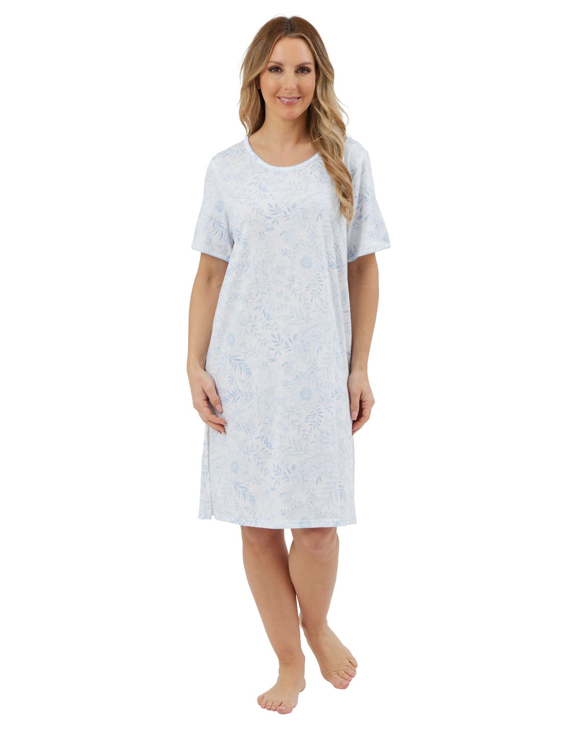 Marlon Womens 36" Sketch Floral Jersey Short Sleeve Nightie