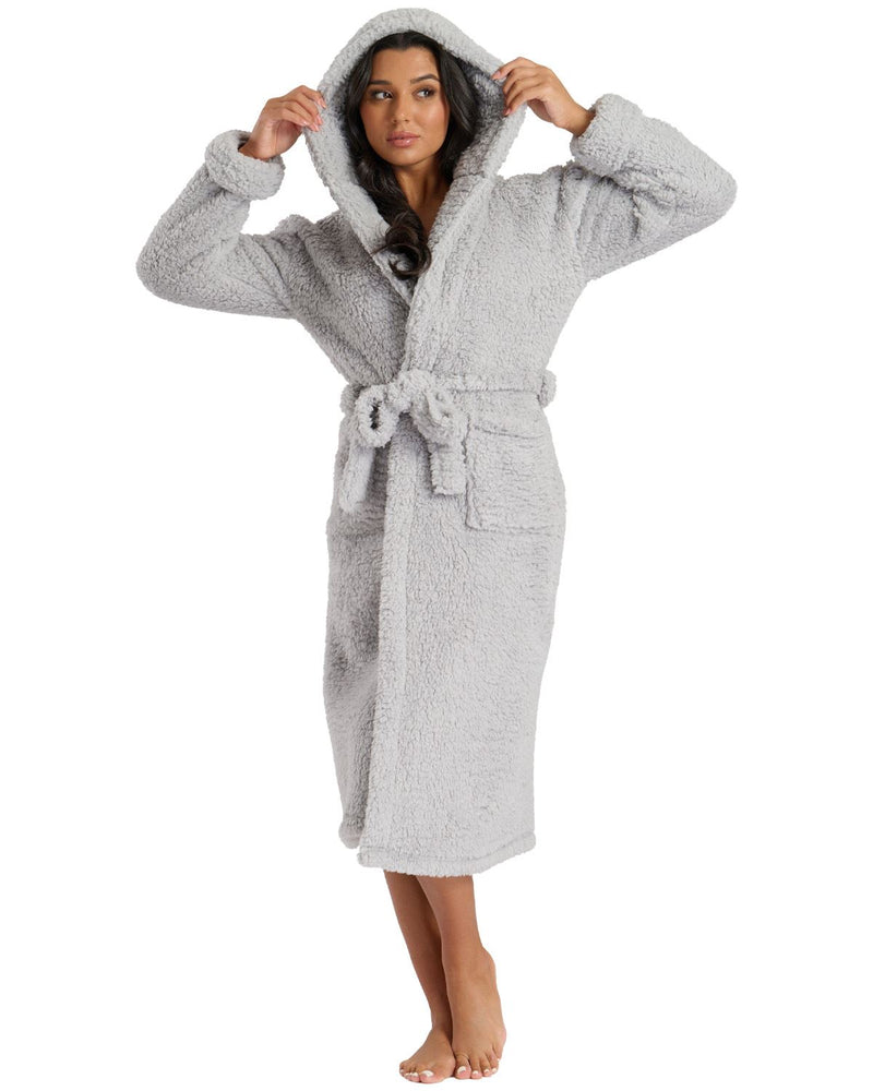 Loungeable Womens Chunky Sherpa Hooded Dressing Gown