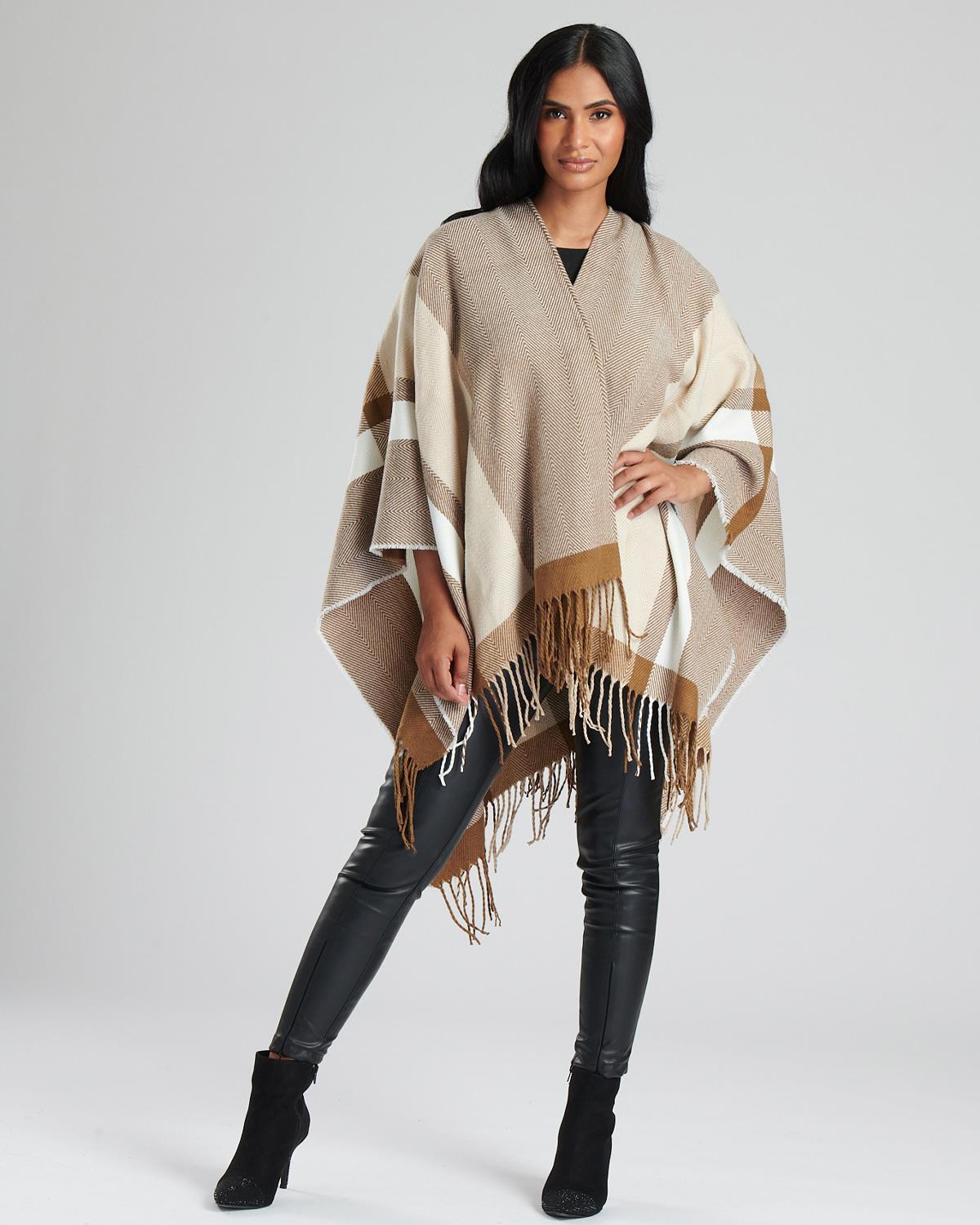 South Beach Womens Jacquard Fringe Poncho