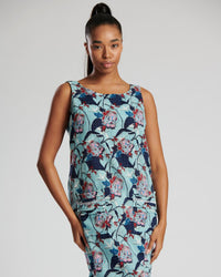 Pistachio Womens Blue Floral Sleeveless Shift Dress