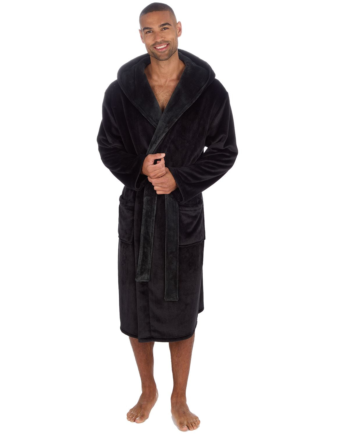 Huggable Mens Contrast Flannel Fleece Hooded Robe