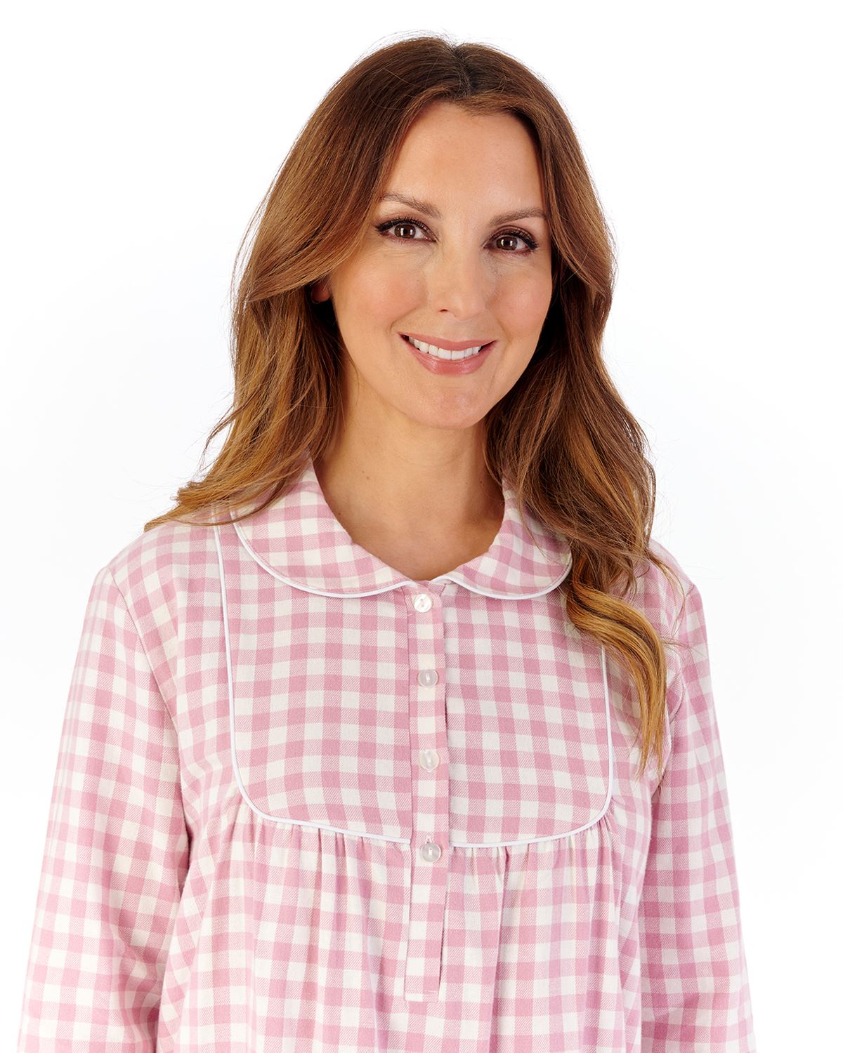 Slenderella Womens Brushed Woven Gingham 45" Long Sleeve Nightdress