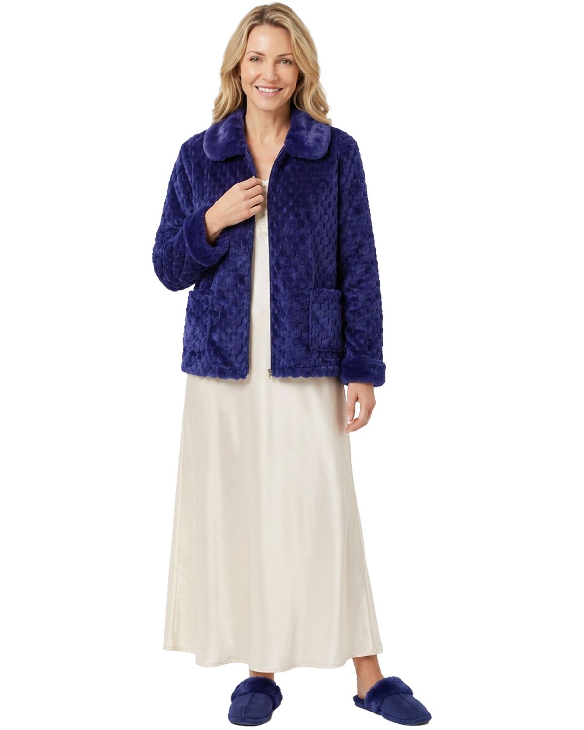 Marlon Womens Faux Fur Puff Fleece Zip Bedjacket