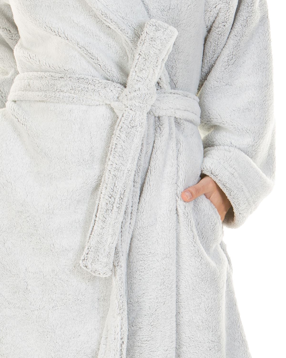 Ladies Super Soft Fleece Longpile Shawl Collar Wrap Dressing Gown Robe