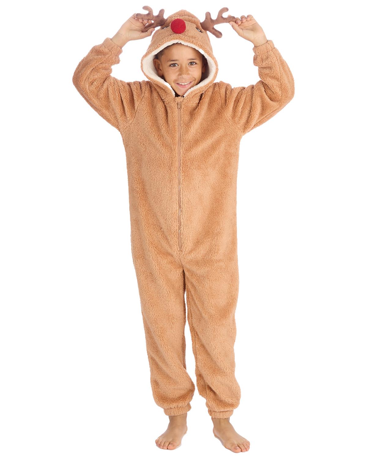 Kids Brown Sherpa Reindeer Onesie