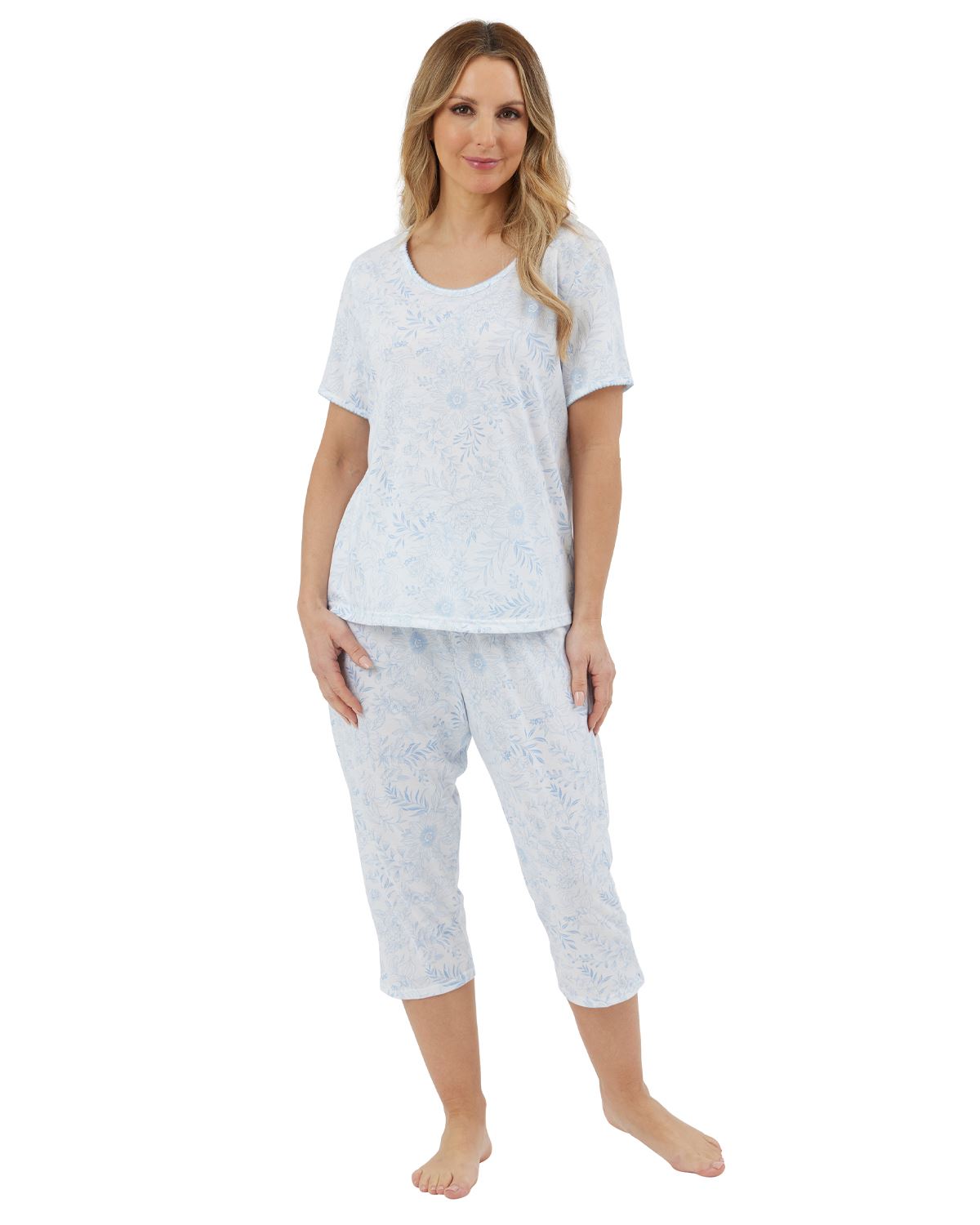 Marlon Womens Sketch Floral Jersey Cropped Pyjamas