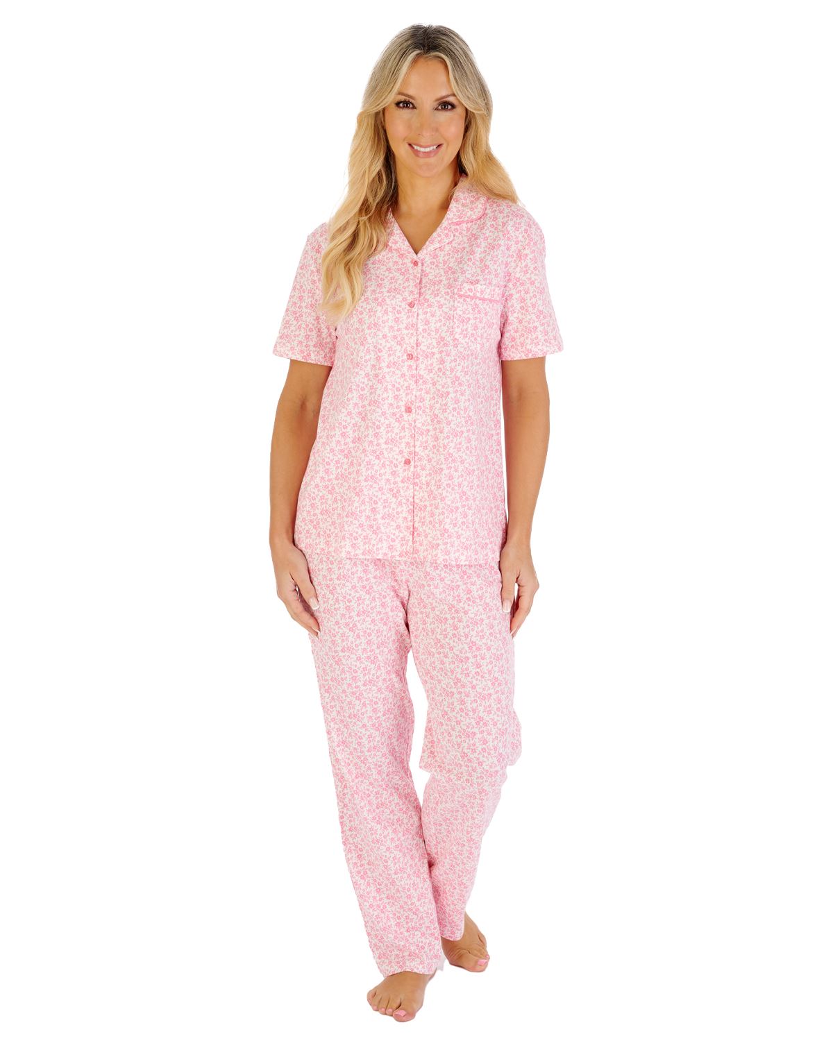 Slenderella Womens Ditsy Floral Tailored Jersey Pyjamas