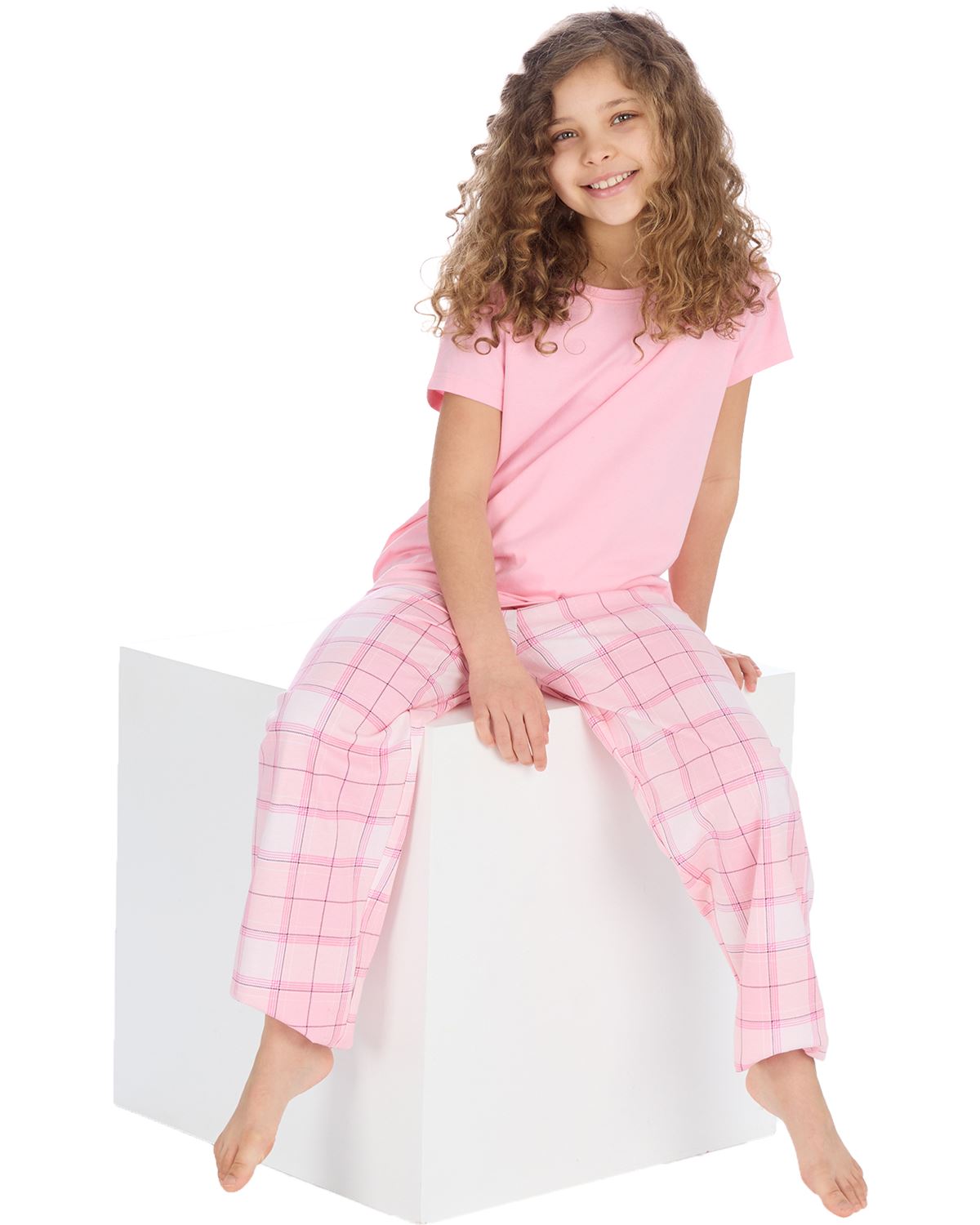 Forever Dreaming Girls Short Sleeve Tee & Check Long Pyjamas